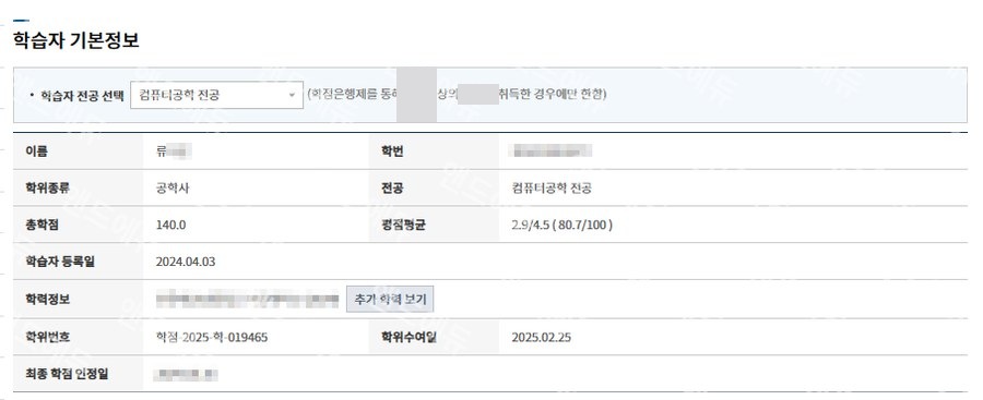 학점은행제 컴퓨터공학 전공 학습자 정보 (공학사)